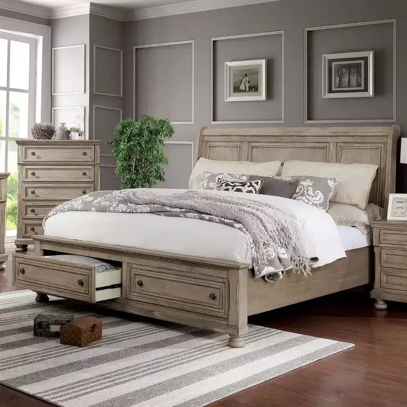 Ensemble 2 pièces lit Queen et commode gris