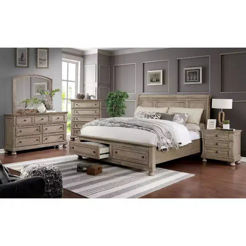 Ensemble 2 pièces lit Queen et commode gris