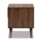 Table de chevet en bois bicolore 1 tiroir gris/noyer, rangement de chevet, pieds évasés, design rétro