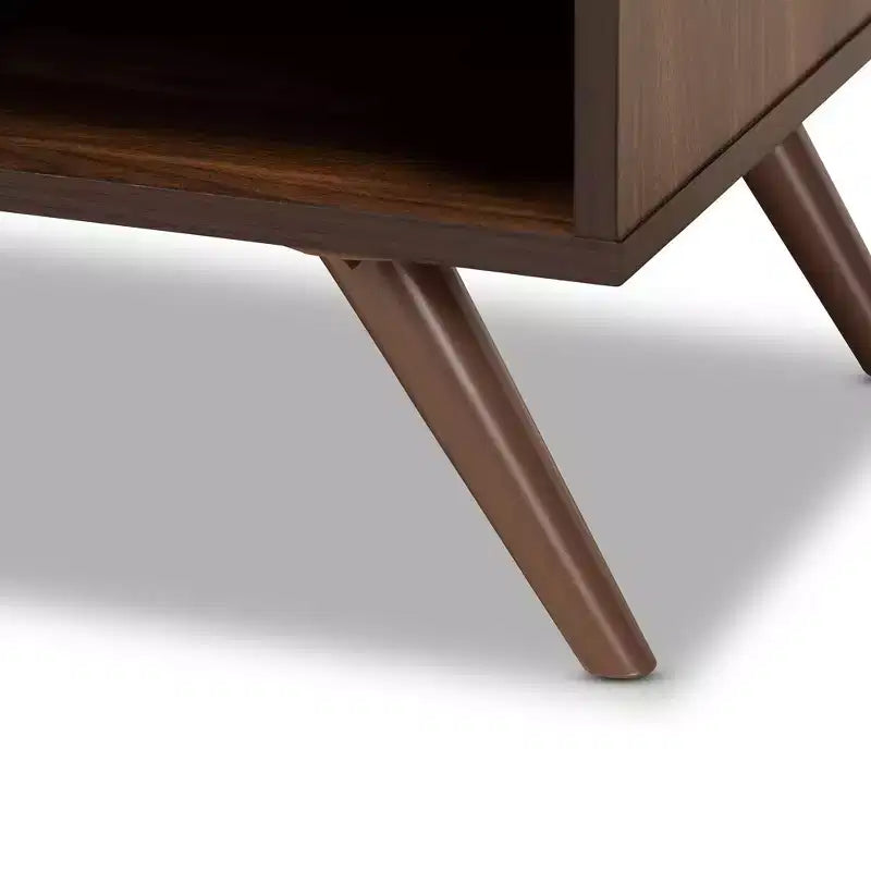 Table de chevet en bois bicolore 1 tiroir gris/noyer, rangement de chevet, pieds évasés, design rétro