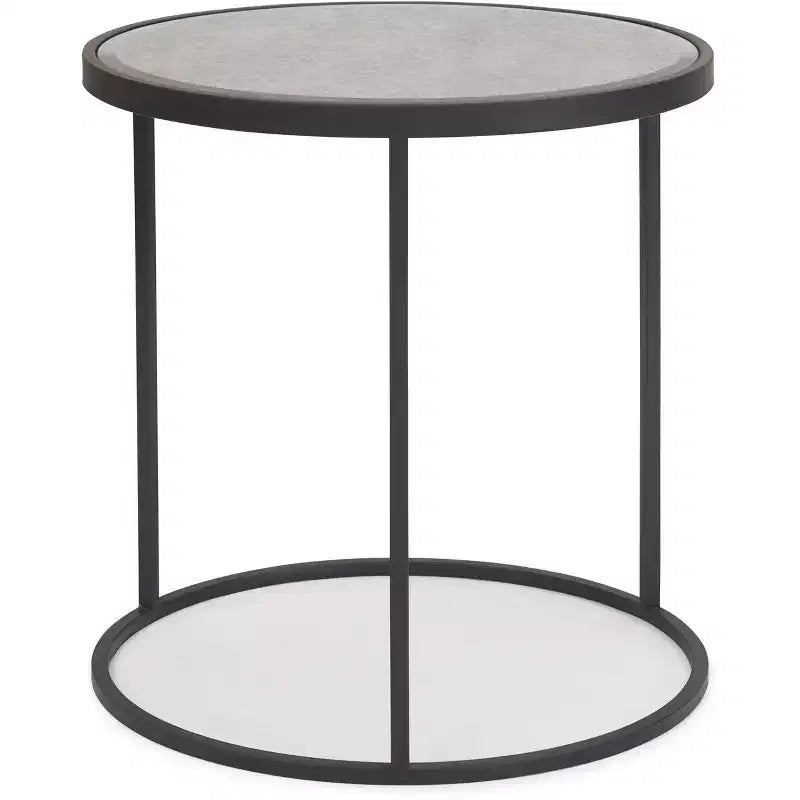 Gramercy Round Mirrored Side Table Black - Finch: Antique Finish, No Assembly Required, Metal Frame