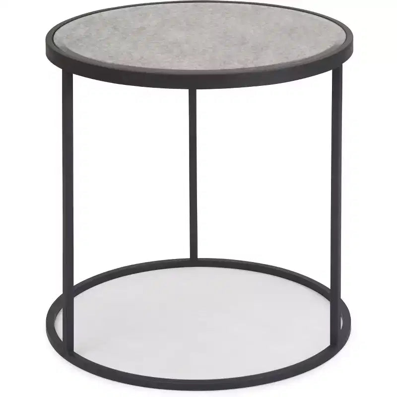 Table d'appoint ronde avec miroir, finition noire antique, aucun assemblage requis, cadre en métal