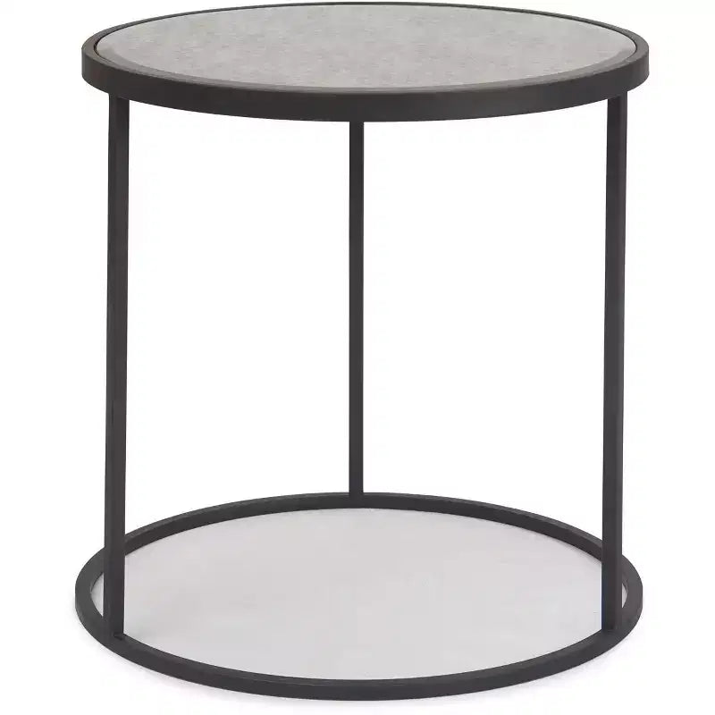 Table d'appoint ronde avec miroir, finition noire antique, aucun assemblage requis, cadre en métal