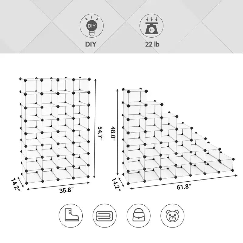 Étagère à chaussures - Organisateur de rangement de chaussures en plastique transparent à 28 emplacements, peu encombrant