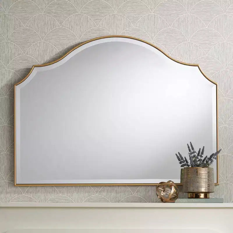 Miroir mural décoratif Arch Top Vanity vintage en verre biseauté cadre doré 38 po de large pour salle de bain chambre maison